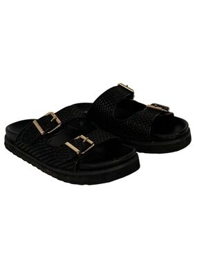 Steve Madden Black Platform Slip On Buckle Sandals Womens Size 38 or 7.5 Y2K